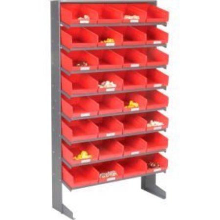 GLOBAL EQUIPMENT 8 Shelf Floor Pick Rack - 32 Red Plastic Shelf Bins 8 Inch Wide 33x12x61 603425RD